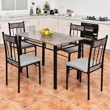 Costway 5 Piece Faux Marble Dining Set Table And 4 Chairs Kitchen Breakfast Furniture Walmart Com Inexpensive Dining Room Set Marble Dining Dining Table Setting