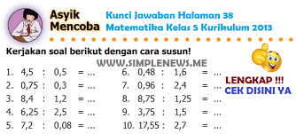 Halaman buku matematika kelas 5. Lengkap Kunci Jawaban Halaman 38 Matematika Kelas 5 Kurikulum 2013 Simple News Kunci Jawaban Lengkap Terbaru