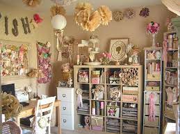 We did a magnetic wall panel camouflaged as a regular wood panel so the kids could hang their artwork and play at eye level. Creative Clutter Vintage Craft Room Shabby Chic Craft Room Dream Craft Room