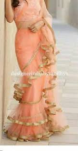 Details About Latest Frill Ruffles Border Saree Wedding Readymade Blouse Indian Net Bride Sari Indian Saree Blouses Designs Saree Dress Saree Blouse Designs