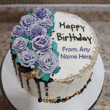 Happy birthday wishes with flowers and cakes. Elegant Purple Birthday Cake With Name