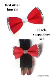 Black Bow Tie And Suspenders Set Red And Silver Bow Tie Black Suspenders Men Set For Wededing Silver Bow Tie Black Suspenders Silver Bow