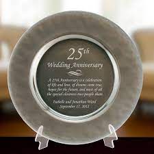 25th anniversary gifts burlap print with frame, 25 year wedding anniversary gifts for women or men, silver anniversary gifts. Personalized Silver Glass 25th Anniversary Plate