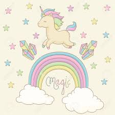 Rainbow unicorn wallpapers wallpaper cave. Unicorn Rainbow With Clouds Crystals And Stars Around Childish Royalty Free Cliparts Vectors And Stock Illustration Image 77914642