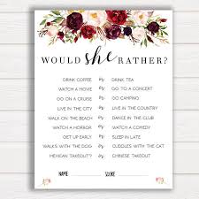 Would She Rather Game Marsala Flowers Bridal Shower Game Etsy Tea Party Bridal Shower Bridal Games Bridal Party Games