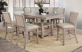 It includes an extendable pub table and four ladder back bar stools, so the whole family can gather around for dinner. Cm3576pt 7pc 7 Pc Gray Barn Windswept Ledyard Rustic Natural Tone Finish Wood Counter Height Dining