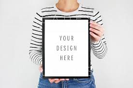 Woman Holding Black Picture Frame Mock Up Poster Frame Mock Ups Psd Mockups