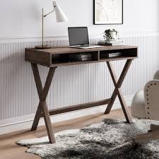 Nathan James Kalos Home Office Computer Desk Or Makeup Vanity Table Wash Rubberwood With Wire Brushed Gray Finish Nathan James