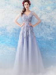 Banquet Long Dress Iceblue Gauze Floor Length Evening Dresses