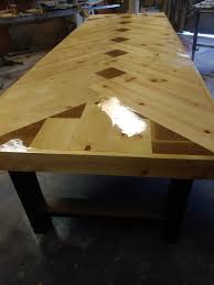 This diy tabletop is not quite beginner friendly, because it requires some serious woodworking skills. Chevron Table Conference Or Dining Diy Dining Table Chevron Table Small Woodworking Projects