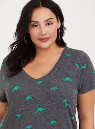 I absolutely love this shirt. Plus Size Classic Fit V Neck Tee Heritage Slub Dinosaur Grey Torrid