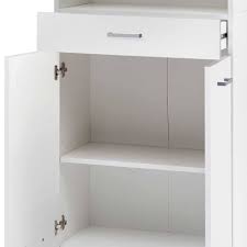 60 cm breiter badschrank für die wand glides in eiche grau dekor. 60cm Breiter Bad Hochschrank Mit Vier Turen Schublade Fach In Weiss Metrioa