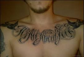 This tattoo uses a sane face and combines it with a devil's face to showcase two different aspects of the same personality. 35 Great Ambigram Tattoos On Chest