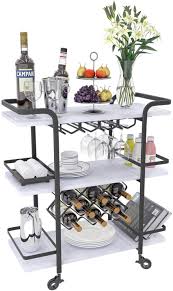 Maybe you would like to learn more about one of these? Buy Jubao Bar Cart 3 Tier Storage Serving Cart Rolling Wine Trolley Kitchen Island Cart With Wine Glass Holder Handle Racks With Litght Stone Finish Wood And Black Metal Commercial Or Home Use