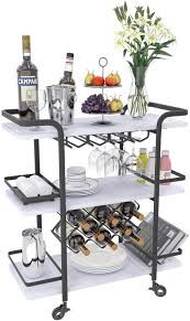 Colorful folklore ornament isolated on a white background. Buy Jubao Bar Cart 3 Tier Storage Serving Cart Rolling Wine Trolley Kitchen Island Cart With Wine Glass Holder Handle Racks With Litght Stone Finish Wood And Black Metal Commercial Or Home Use