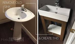 Tutorial How To Make A Powder Room Vanity Pink Little Notebook Powder Room Vanity Bathroom Sink Diy Vanity