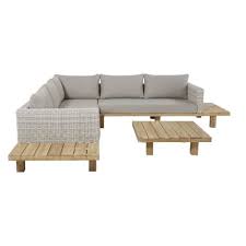 Solid Acacia And Grey Canvas 4 6 Seater Garden Sofa Maisons Du Monde Canape Jardin Canapes D Exterieur Maison Du Monde
