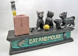 Vintage Cast Iron Cat And Mouse Mechanical Bank Mechanical Banks Toy Bank Antique Toys
