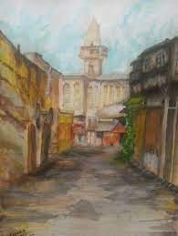 حاره شاميه وعبق الماضي الجميل من اعمالي رسم بالمائي 2014 art painting