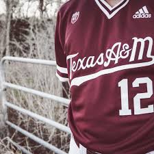 All names and numbers are stitched; These Adidas Texas A M Aggies Baseball Uniforms Are Scriptastic Good Bull Hunting