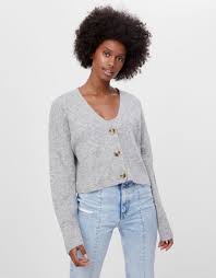 Emporio armani metallic knit long sleeve top emporio armani knit top in tonal stripes with lurex® metallic shimmer. Knit Top And Cardigan Set Woman Bershka