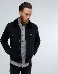 Wrangler Black Overdye Faux Sherpa Jacket Black Black Denim Jacket Men Sherpa Denim Jacket Jackets Men Fashion