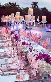 Mirrored Decor Adds A Touch Of Modern Elegance To This Outdoor Reception Long Table Wedding Wedding Decorations Wedding Centerpieces