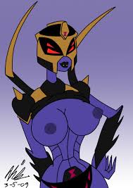 blackarachnia, transformers, transformers animated, highres, 1girl,  breasts, clothes lift, female focus, gradient background, large breasts,  mecha musume, nipples, shirt lift, solo 