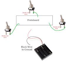 There are only three connections to be made then flows to the common terminal on one switch using a (colored) white wire. How To Connect 3 Toggle Switches To 1 Battery Supply Using 1 Wire Electrical Engineering Stack Exchange