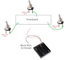 No matter what is the current position of two way switch (on or off), the connected appliance like bulb can be switch on / off by pressing. How To Connect 3 Toggle Switches To 1 Battery Supply Using 1 Wire Electrical Engineering Stack Exchange