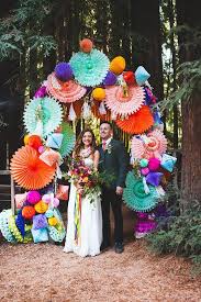 Colorful Paper Fiesta Wedding Arch Woodsy Wedding Wedding Ceremony Backdrop Mexican Wedding