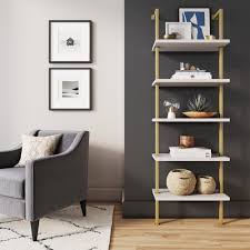 Theo Industrial 5 Shelf Gold Ladder Bookcase With White Open Shelves And Brass Metal Frame Nathan James Add the ring above to make it easier to put on the wall. wayfair