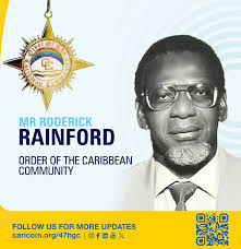 On 28 July 2024, former #CARICOM Secretary-General Roderick Rainford was  conferred the Order of the Caribbean Community (OCC) at the Opening  Ceremony of the 47th CARICOM Heads of Government Meeting held at