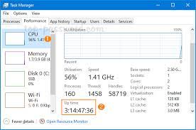 Check your windows 10 uptime click the performance tab in task manager, then click on cpu in the sidebar if it isn't selected already. 4 Ways To Check Your Computer Uptime In Windows 10 8 7 Password Recovery