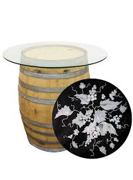 The artisans at alpine wine design took great care to preserve and enhance the natural beauty of this solid oak wine barrel while crafting it into a table, featuring a glass top and a beautiful collection of corks. Wine Barrel Table With Etched Glass Top By Wine Cellar Innovations Archello