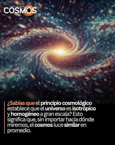 El Principio Cosmológico El principio cosmológico sostiene que, a gran escala, el universo es homogéneo e isótropo. Homogéneo significa que la materia se distribuye de manera uniforme en promedio, mientras que isótropo