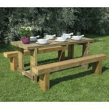 Here's a perfect example of how great homemade garden furniture from pallets. Forest Sleeper Bench Refectory Wooden Garden Table Set 6 X2 1 8x0 7m Garden Sheds Direct