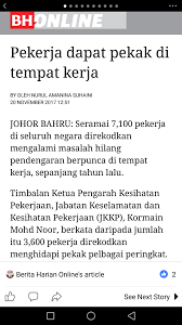 Manakala kemalangan di tempat kerja adalah bencana atau kecelakaan yang berlaku ketika di tempat kerja seperti terjatuh dari tempat tinggi semasa bekerja di suasana tempat kerja boleh menyebabkan berlakunya kemalangan seperti bunyi bising yang melampau sehingga menyukarkan. Budak Bakong 7100 Pekerja Hilang Pendengaran Disebabkan Kerja Tahun Lalu Jkkp Pehh