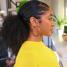 Afro Puff Drawstring Ponytail with Bangs for Black Women Afro High Puff Bun  with Replaceable Spring Curl Bangs and Afro Puff Bangs Protective Styles  for Natural Hair Synthetic Hair Extensions 1B Black :