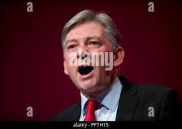 Scottish Labour leader Richard Leonard outside Alexander Dennis bus  manufacturer in Falkirk, Scotland where he met with union representatives  Paul Leckie(L) and David Broadfoot Stock Photo