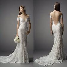 Off The Shoulder Sleeves Deep V Neck Open Back Lace Dress And Subtle Mermaid Silhouette Wedding Dresses Lace Sheer Wedding Dress Wedding Dresses