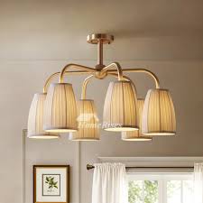 Rustic Chandeliers 6 4 Light Bedroom Lighting Vintage Brass Fabric Shade