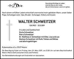 Traueranzeigen von Walter Schweitzer