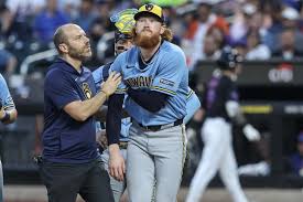 Brewers' Dustin May drilled by first-pitch liner; X-rays ...