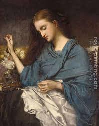 Young Woman Sewing By Thomas Couture Oil Painting Reproduction Thomas Couture Sewing Art Sewing Women