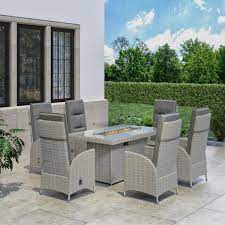 Recliner garden chairs | whether you want to buy a cheap or best garden relaxer, our reviews will show you the options available in the uk. Grey 6 Seater Reclining Garden Dining Set With Fire Pit Table Furniture123