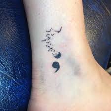 Semicolon tattoo, pictured on ankle. 30 Inspirational Semicolon Tattoo Designs Cuded Unique Semicolon Tattoos Foot Tattoos Semicolon Tattoo