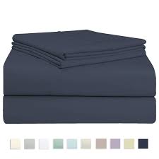 Draps pour lit 180x200 il y a 5 produits. Pizuna 5 Pieces Set De Drap De Lit 400 Fils Pouce Satin De 100 Coton Pour Le Lit 180x200 Cm Bleu Fonce Cdiscount Maison