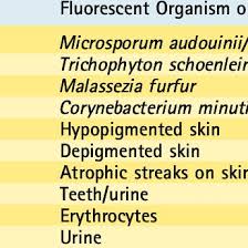 Conditions That Fluoresce With Wood Lamp Examination