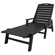 The overall dimensions of the nautical chaise are: Polywood Nautical Black Stackable Plastic Outdoor Patio Chaise Lounge Ncc2280bl The Home Depot
